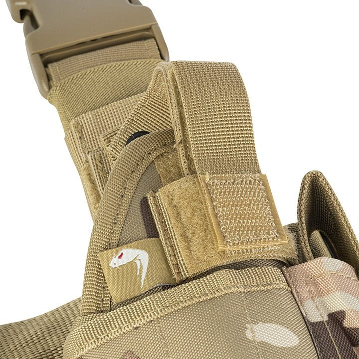 Funda de pistola ajustable Uni muslera negra con camuflaje, cierre con broche y correas ajustables