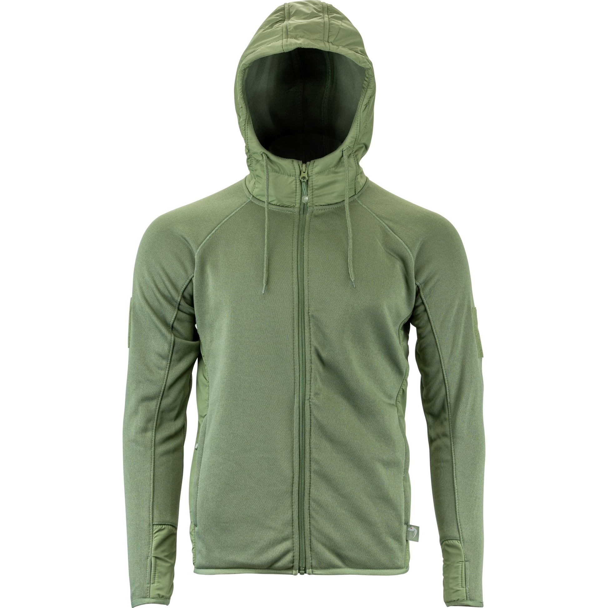 Sudadera STORM fleece verde con capucha ajustable, bolsillos y paneles VELCRO