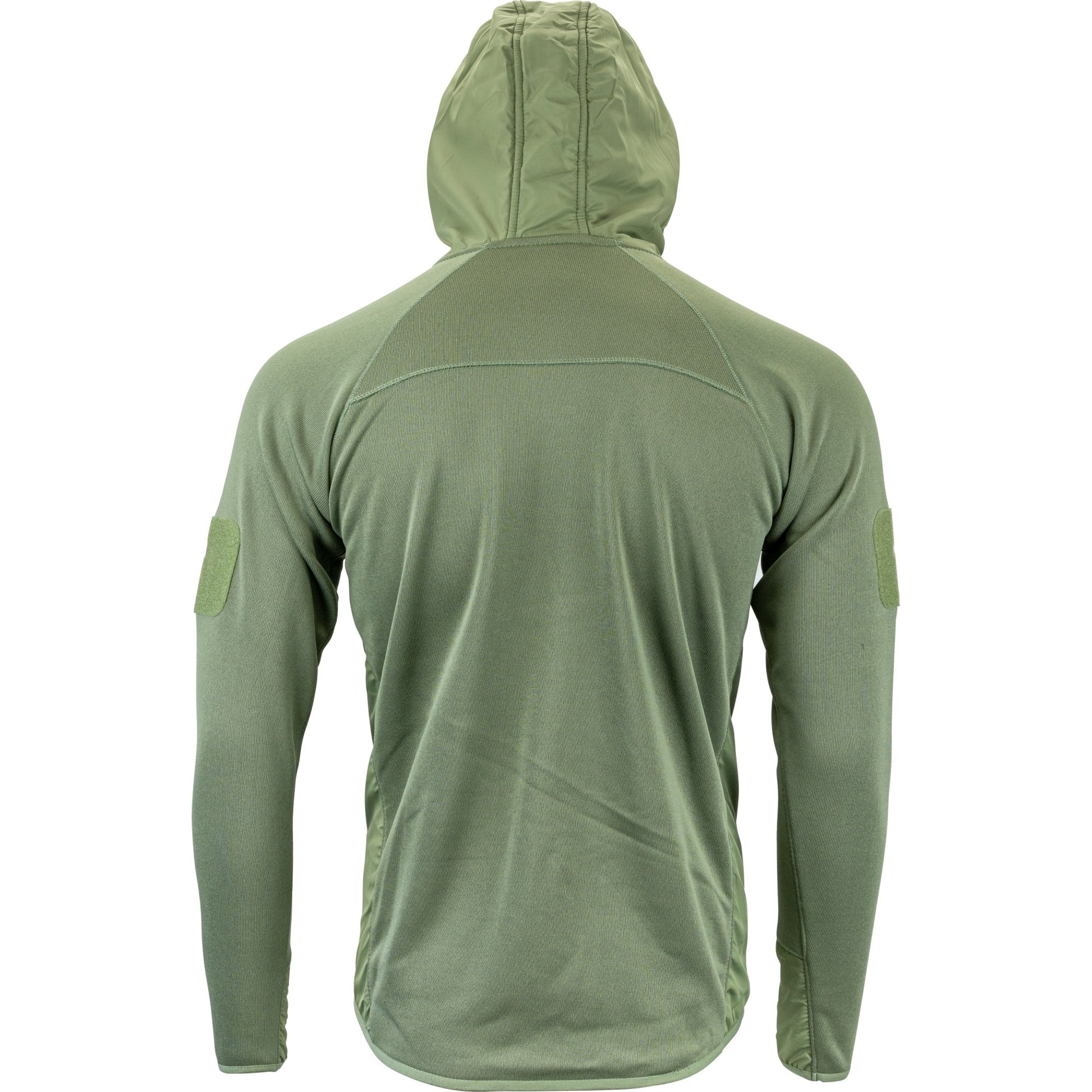 Sudadera STORM fleece verde con capucha ajustable, bolsillos y paneles VELCRO