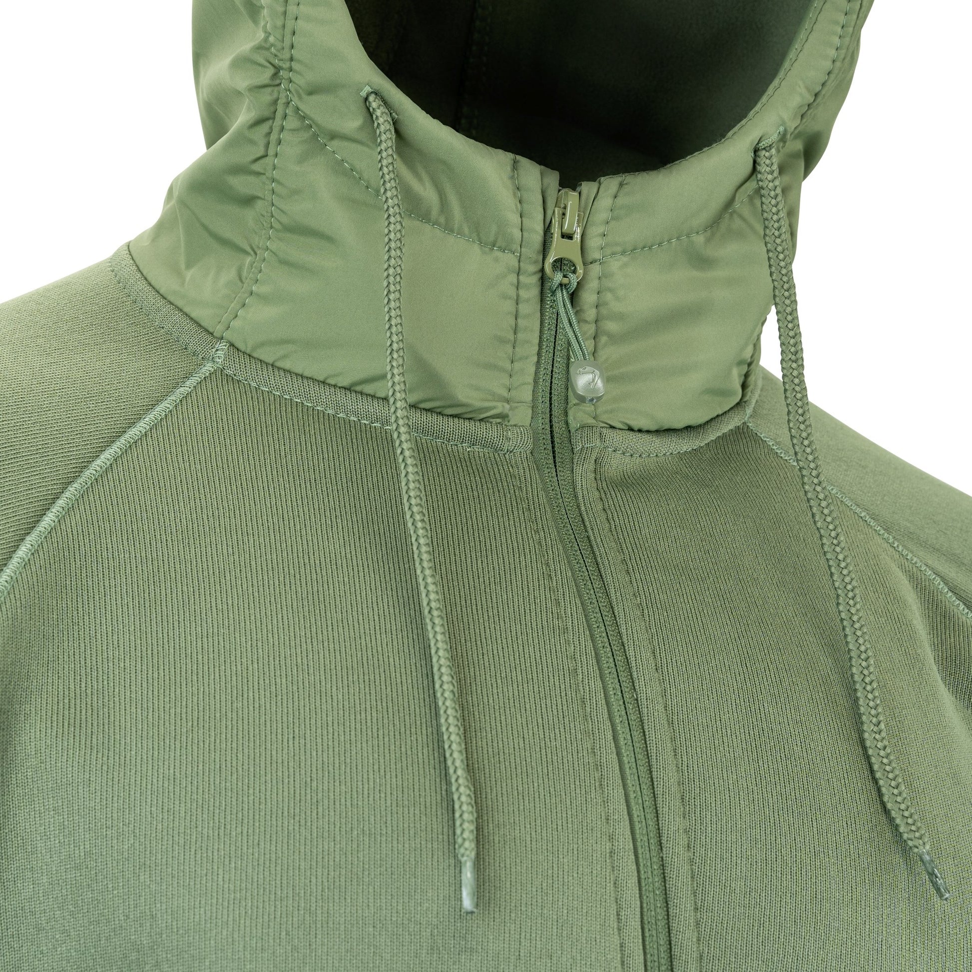 Sudadera STORM fleece verde con capucha ajustable, bolsillos y paneles VELCRO