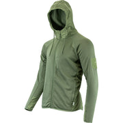 Sudadera STORM fleece verde con capucha ajustable, bolsillos y paneles VELCRO