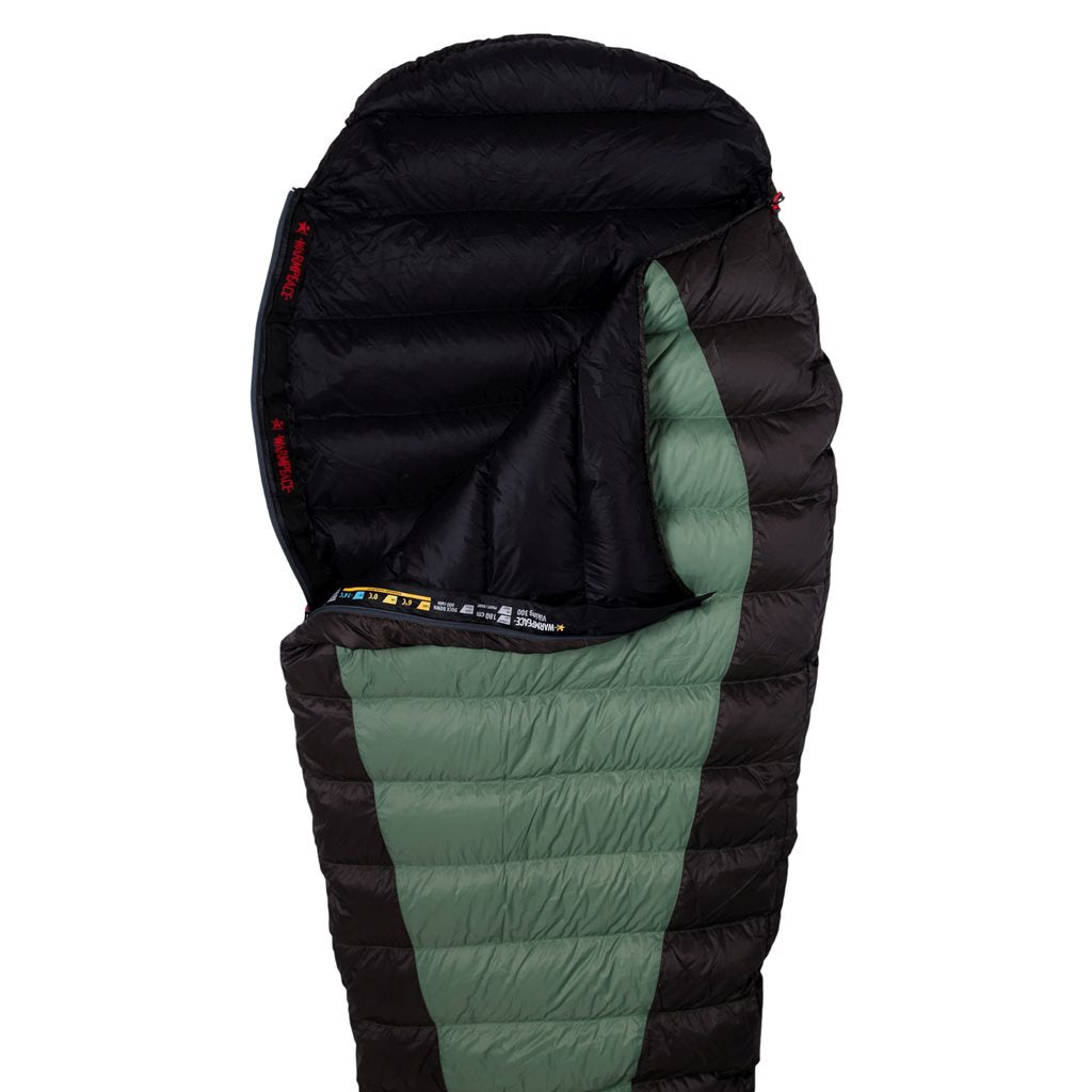 Saco de plumas VIKING 300 verde-negro 195 cm con cierre cremallera izquierdo