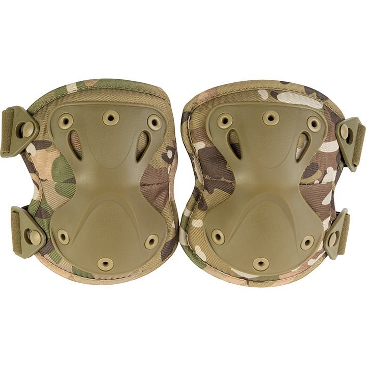 Rodilleras tácticas negras con carcasa de plástico y hebilla de liberación rápida