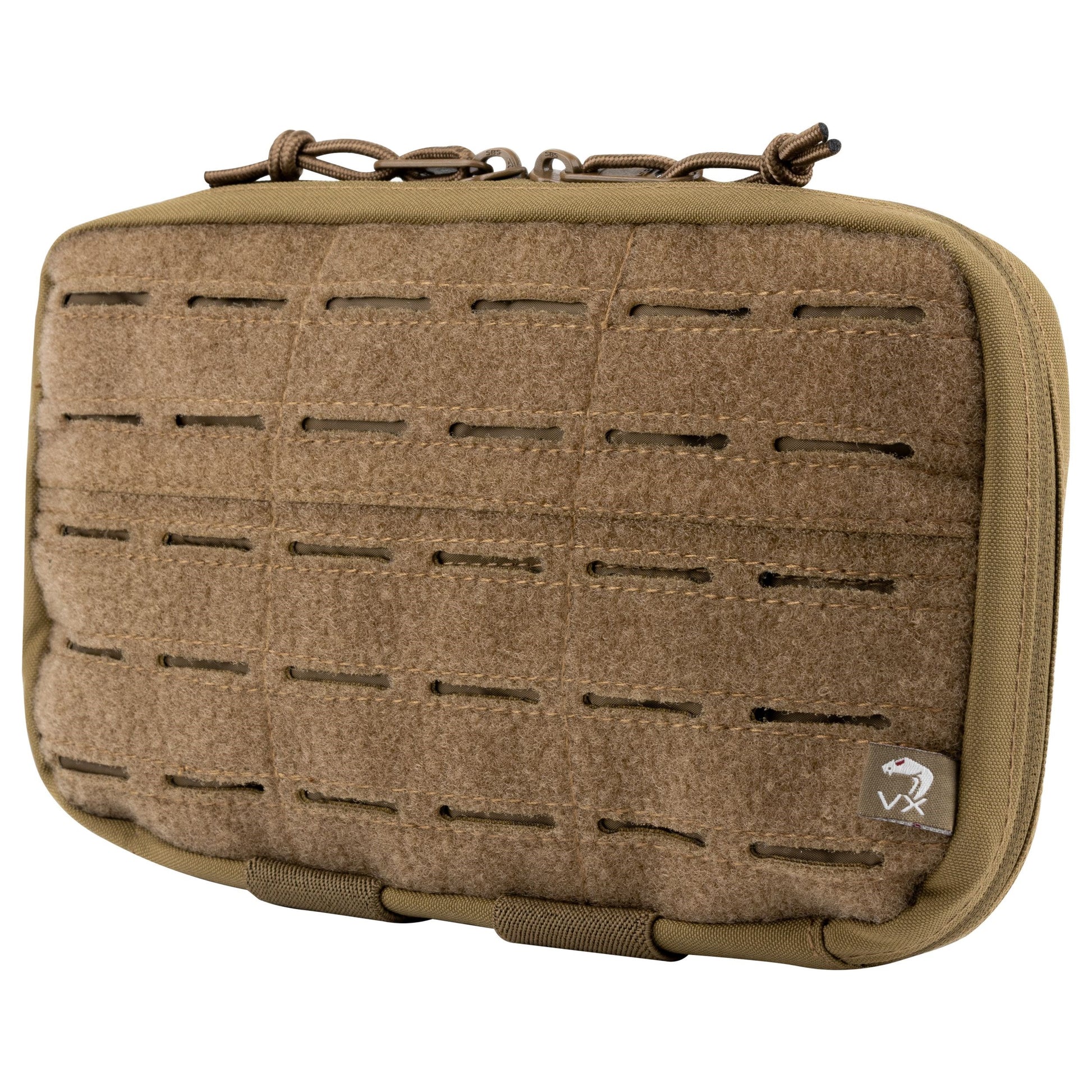 Funda VX COYOTE de Viper mostrando anclajes MOLLE/PALS exterior e interior y solapa administrativa desmontable