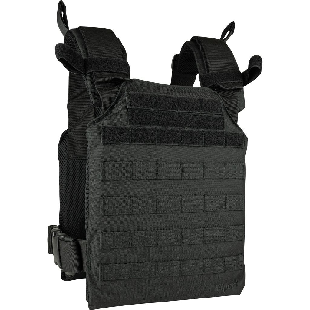 Vesta Portaplacas Elite Carrier Negro en 600D Cordura, modular frontal y trasero