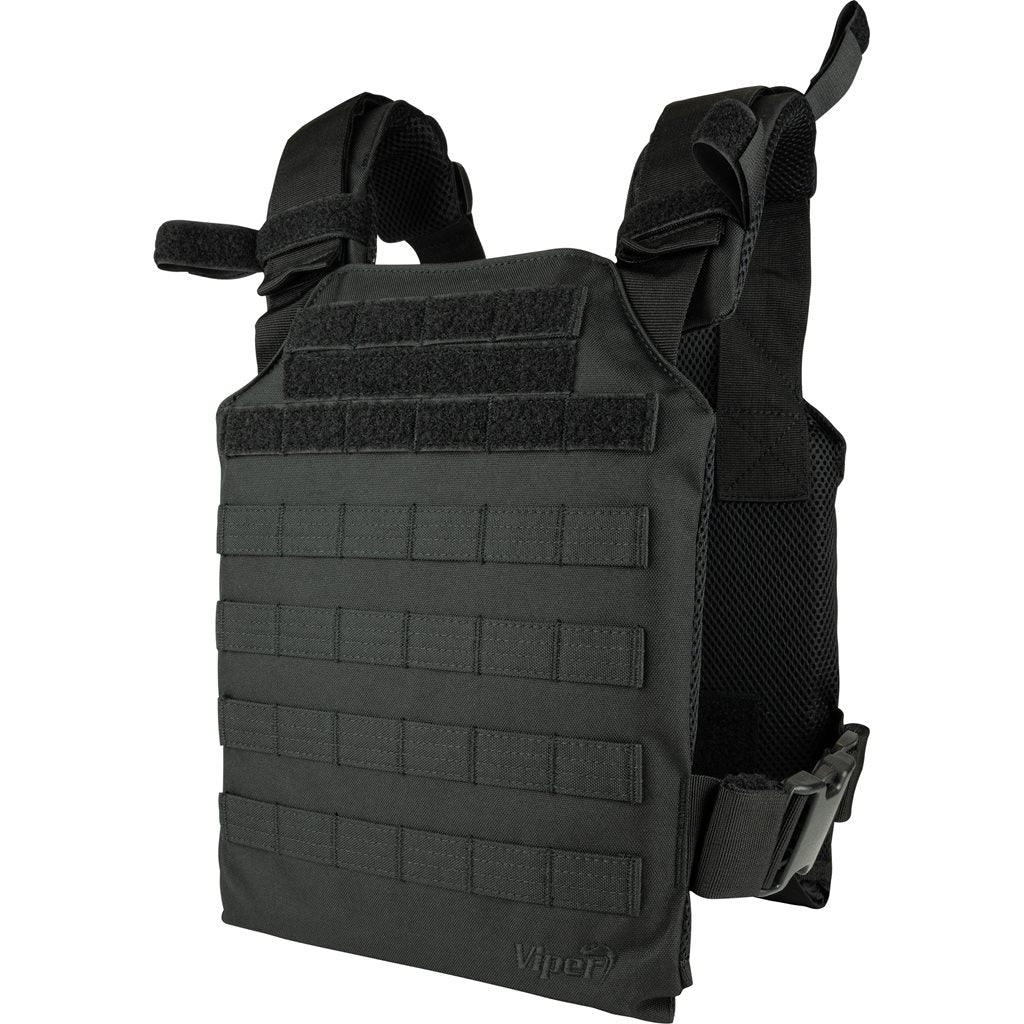 Vesta Portaplacas Elite Carrier Negro en 600D Cordura, modular frontal y trasero