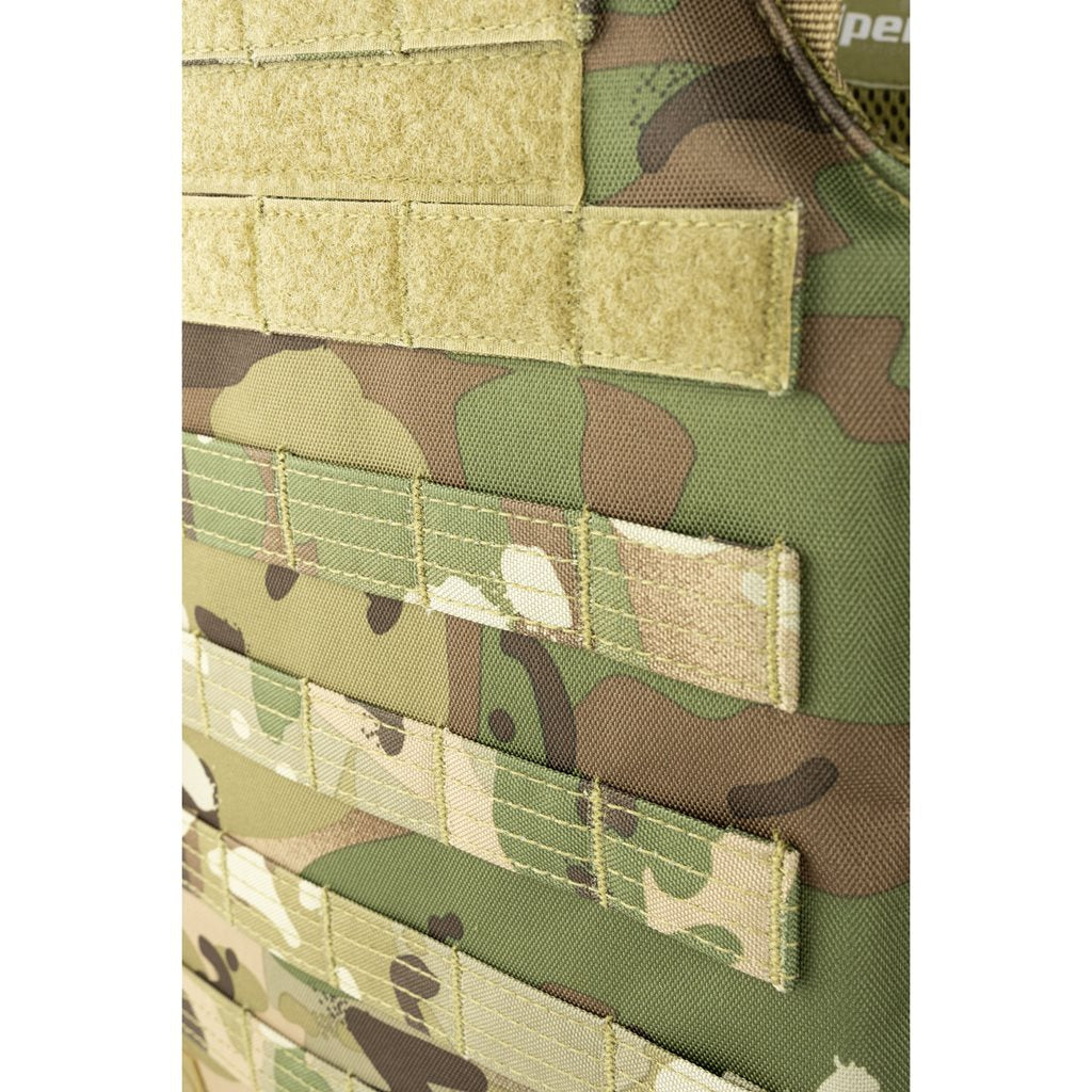 Vesta Portaplacas Elite Carrier Negro en 600D Cordura, modular frontal y trasero