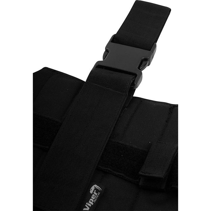 Panel muslera ELITE negro en 600D CORDURA, con cierres FASTEX, correas de ajuste y sistema PALS visible