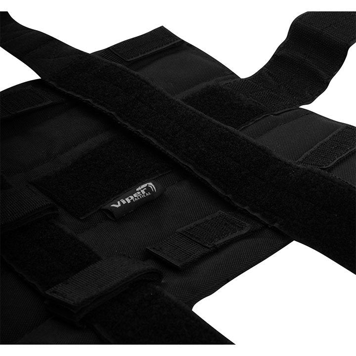 Panel muslera ELITE negro en 600D CORDURA, con cierres FASTEX, correas de ajuste y sistema PALS visible