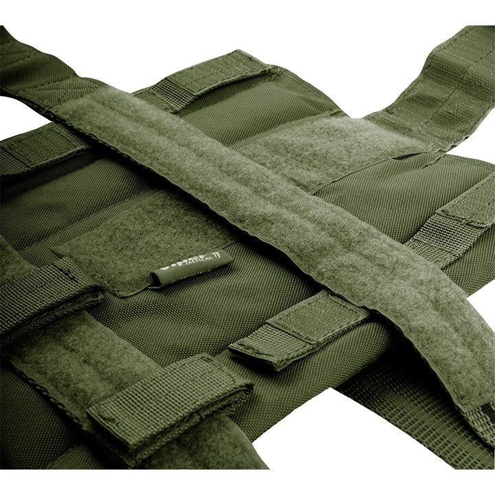 Panel muslera ELITE negro en 600D CORDURA, con cierres FASTEX, correas de ajuste y sistema PALS visible