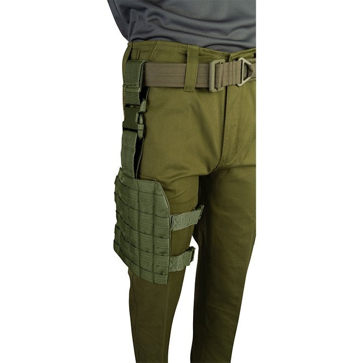 Panel muslera ELITE negro en 600D CORDURA, con cierres FASTEX, correas de ajuste y sistema PALS visible
