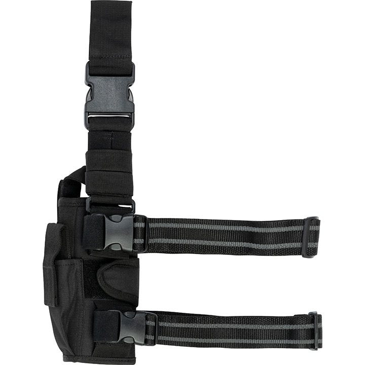 Funda de pistola ajustable Uni muslera negra con camuflaje, cierre con broche y correas ajustables