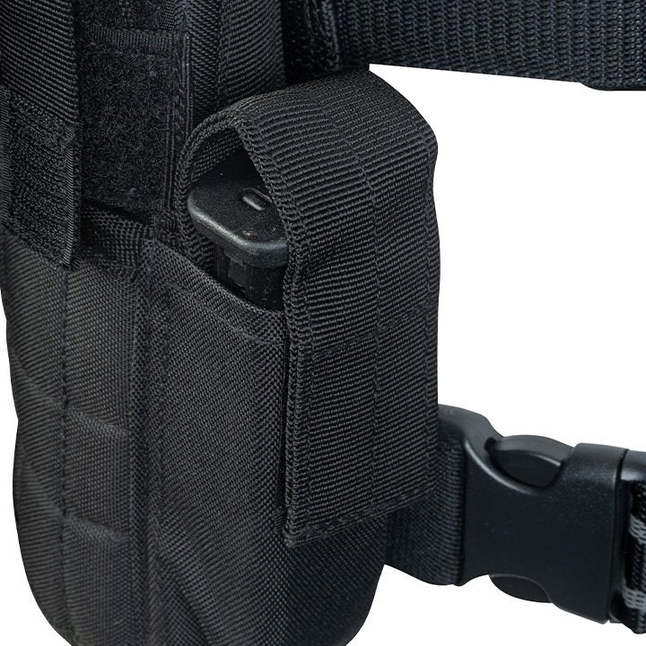 Funda de pistola ajustable Uni muslera negra con camuflaje, cierre con broche y correas ajustables