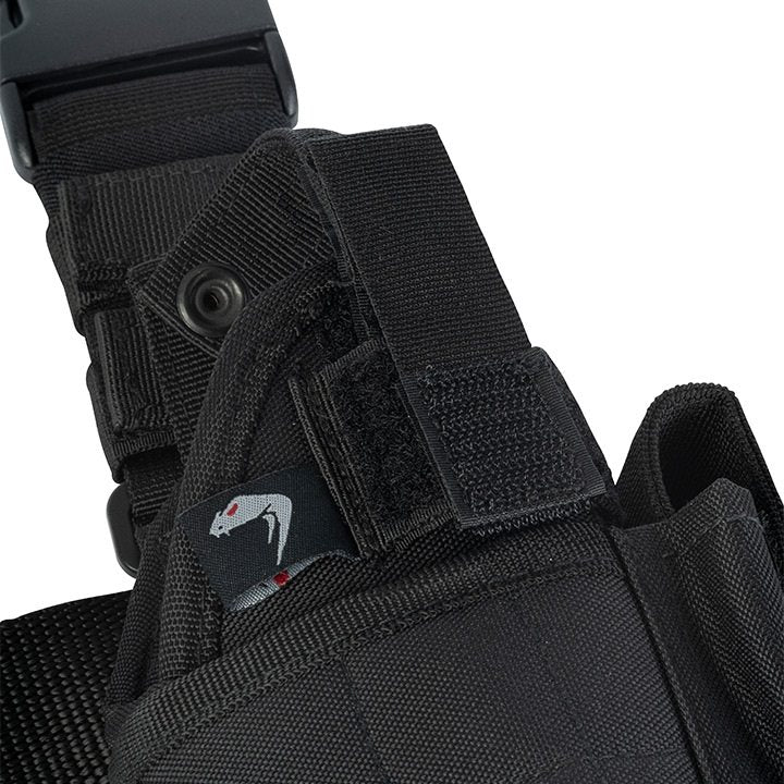 Funda de pistola ajustable Uni muslera negra con camuflaje, cierre con broche y correas ajustables