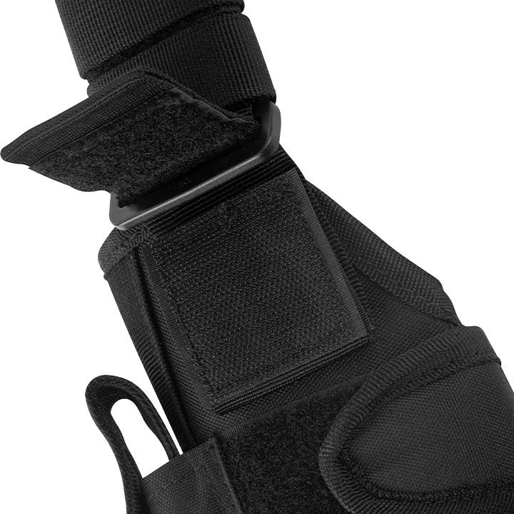 Funda de pistola ajustable Uni muslera negra con camuflaje, cierre con broche y correas ajustables