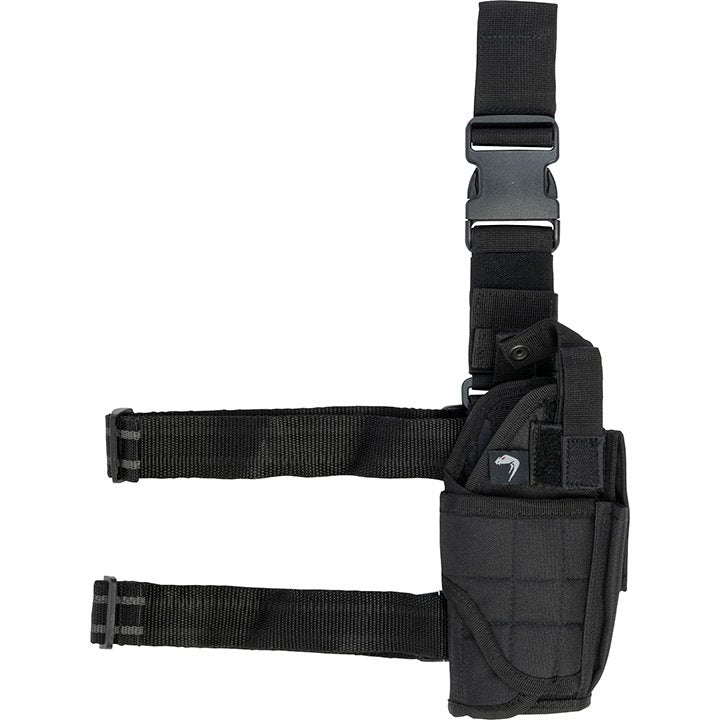 Funda de pistola ajustable Uni muslera negra con camuflaje, cierre con broche y correas ajustables