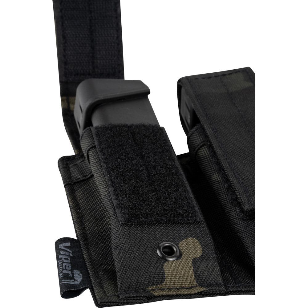 Funda para 2 cargadores de pistola negra VIPER UK, 600D Cordura, cierre de velcro y sistema PALS