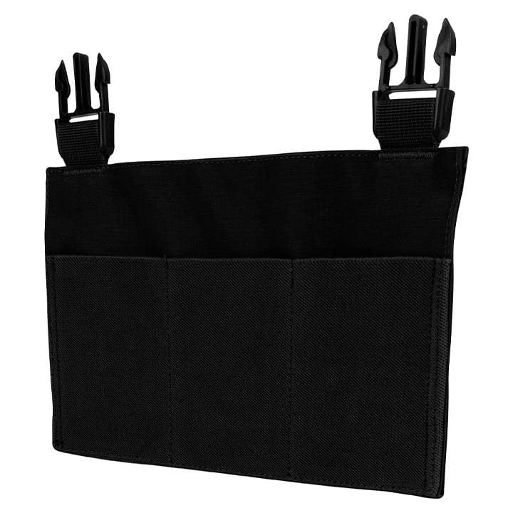 Plataforma frontal SMG para chaleco VX en color negro, vista del panel delantero con bolsillos elásticos.
