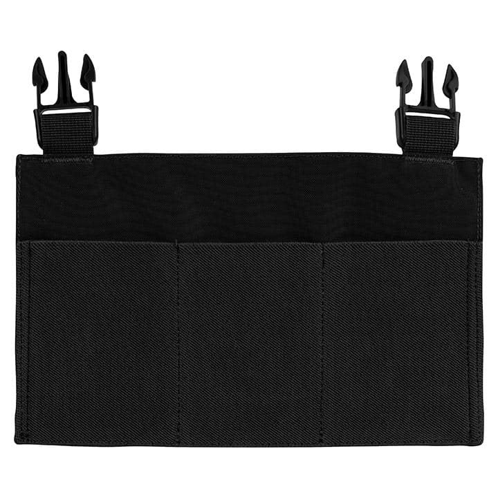 Plataforma frontal SMG para chaleco VX en color negro, vista del panel delantero con bolsillos elásticos.
