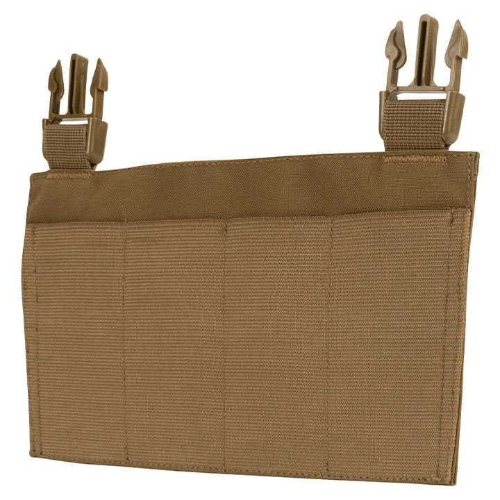 Plataforma frontal SMG para chaleco VX en color negro, vista del panel delantero con bolsillos elásticos.