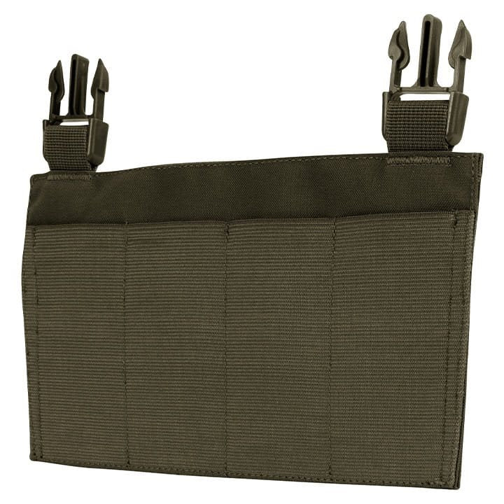 Plataforma frontal SMG para chaleco VX en color negro, vista del panel delantero con bolsillos elásticos.