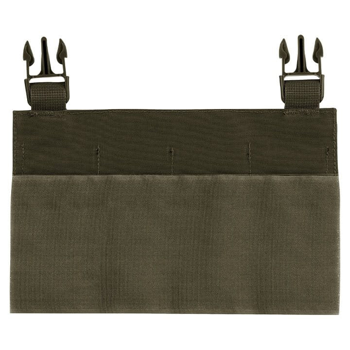 Plataforma frontal SMG para chaleco VX en color negro, vista del panel delantero con bolsillos elásticos.