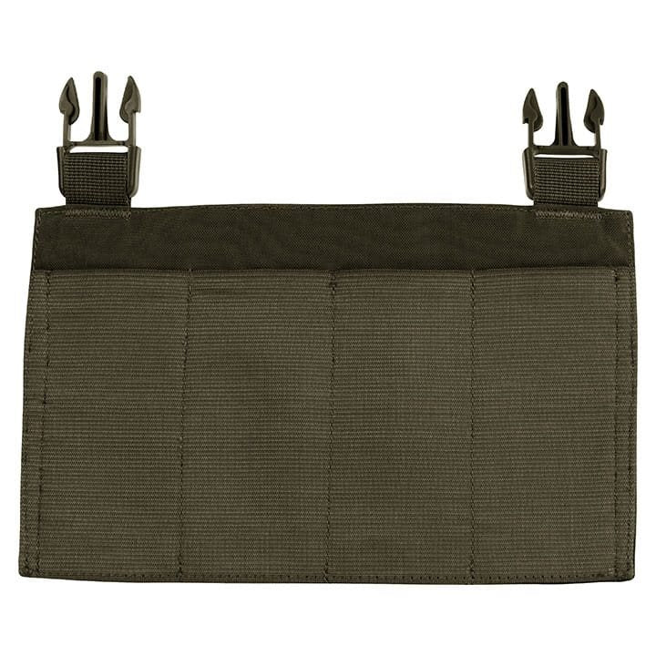 Plataforma frontal SMG para chaleco VX en color negro, vista del panel delantero con bolsillos elásticos.