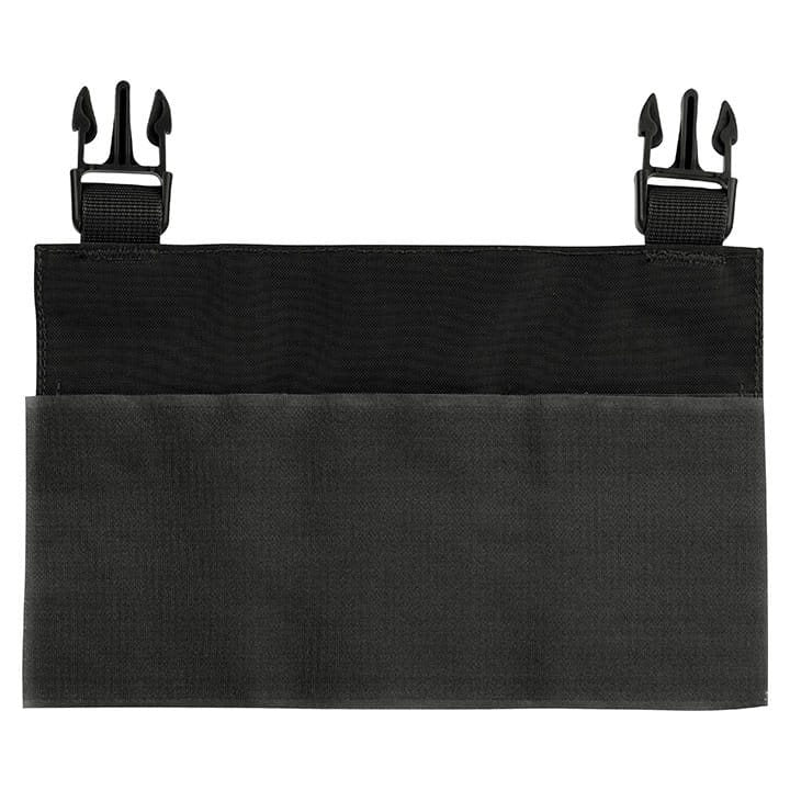 Plataforma frontal SMG para chaleco VX en color negro, vista del panel delantero con bolsillos elásticos.