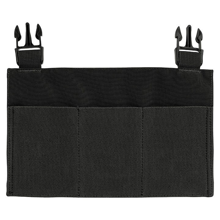 Plataforma frontal SMG para chaleco VX en color negro, vista del panel delantero con bolsillos elásticos.