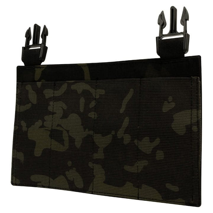 Plataforma frontal SMG para chaleco VX en color negro, vista del panel delantero con bolsillos elásticos.