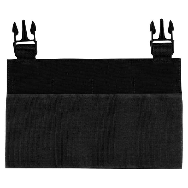 Plataforma frontal SMG para chaleco VX en color negro, vista del panel delantero con bolsillos elásticos.