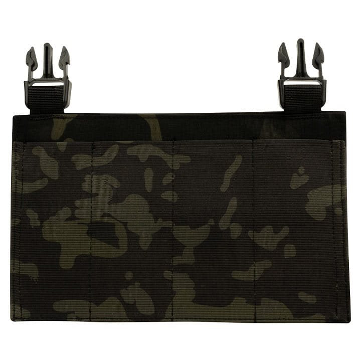 Plataforma frontal SMG para chaleco VX en color negro, vista del panel delantero con bolsillos elásticos.