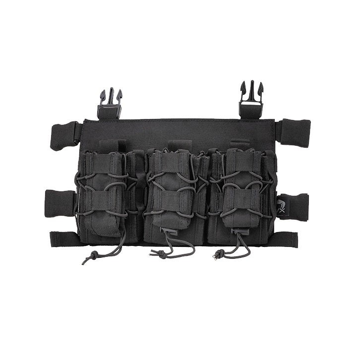 Plataforma frontal VX MAG RIG negra con tres portacargadores asegurados por cordón elástico