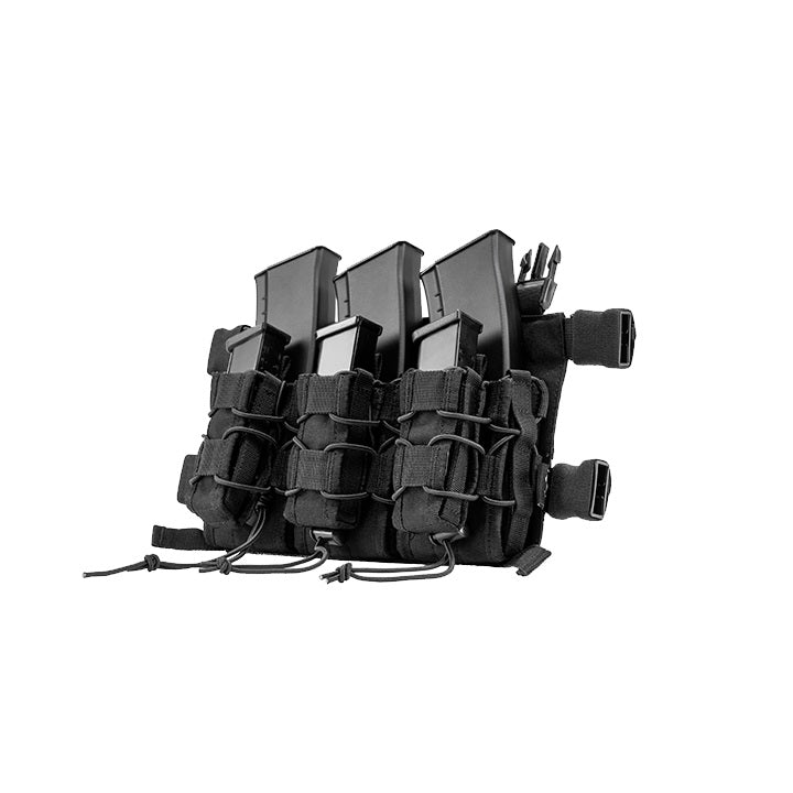 Plataforma frontal VX MAG RIG negra con tres portacargadores asegurados por cordón elástico