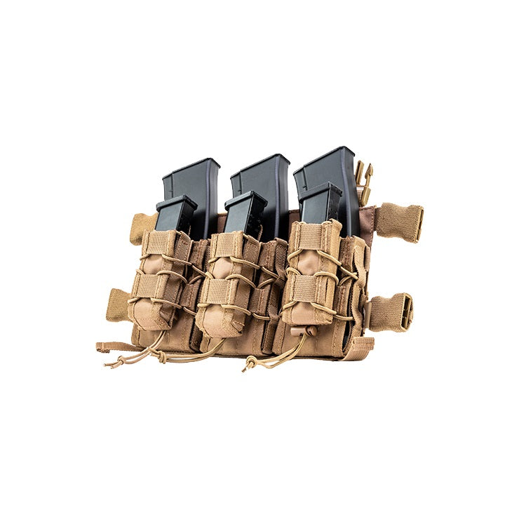 Plataforma frontal VX MAG RIG negra con tres portacargadores asegurados por cordón elástico