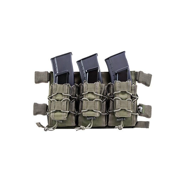 Plataforma frontal VX MAG RIG negra con tres portacargadores asegurados por cordón elástico