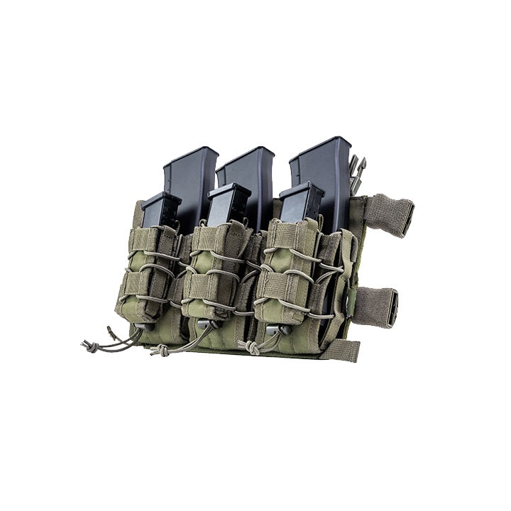 Plataforma frontal VX MAG RIG negra con tres portacargadores asegurados por cordón elástico