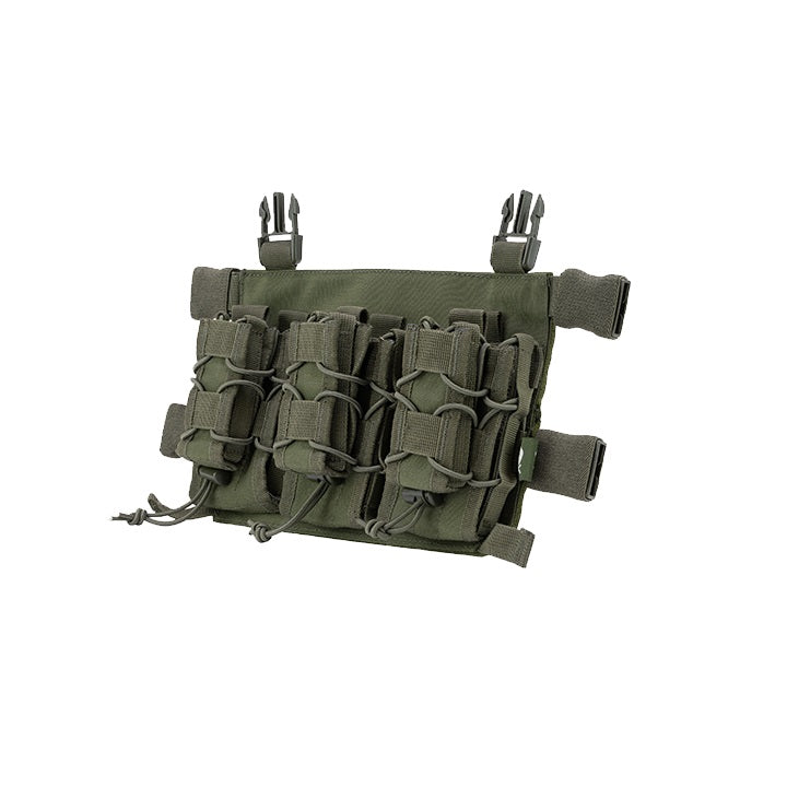 Plataforma frontal VX MAG RIG negra con tres portacargadores asegurados por cordón elástico