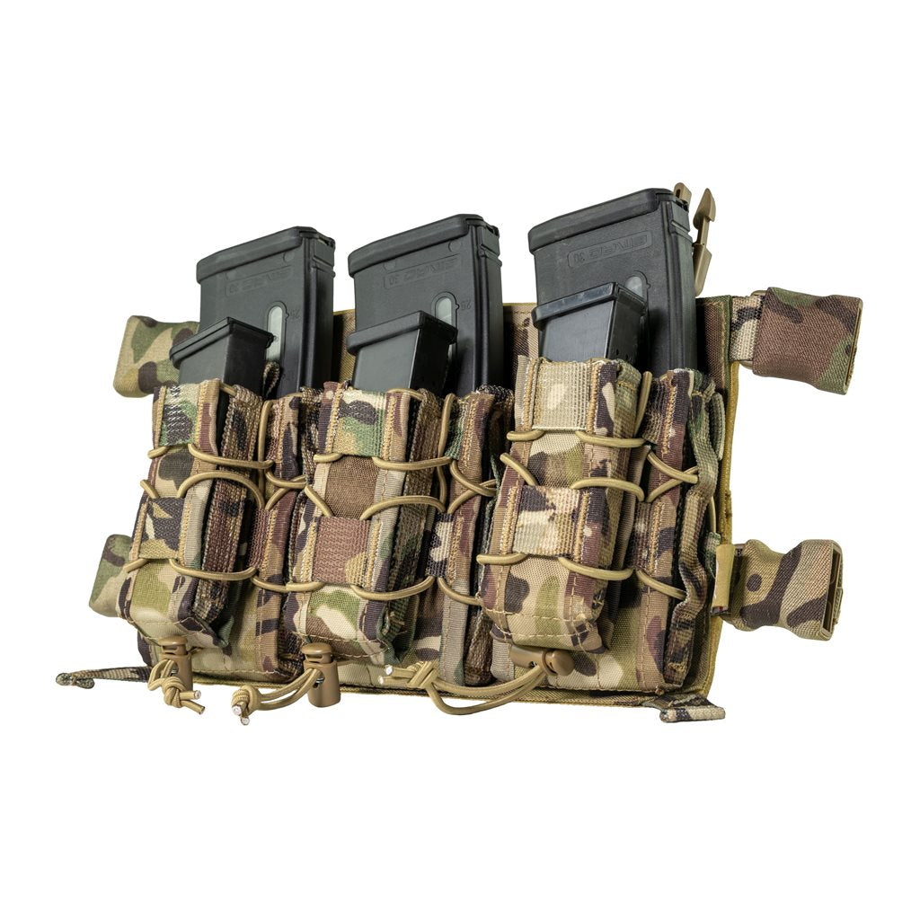 Plataforma frontal VX MAG RIG negra con tres portacargadores asegurados por cordón elástico