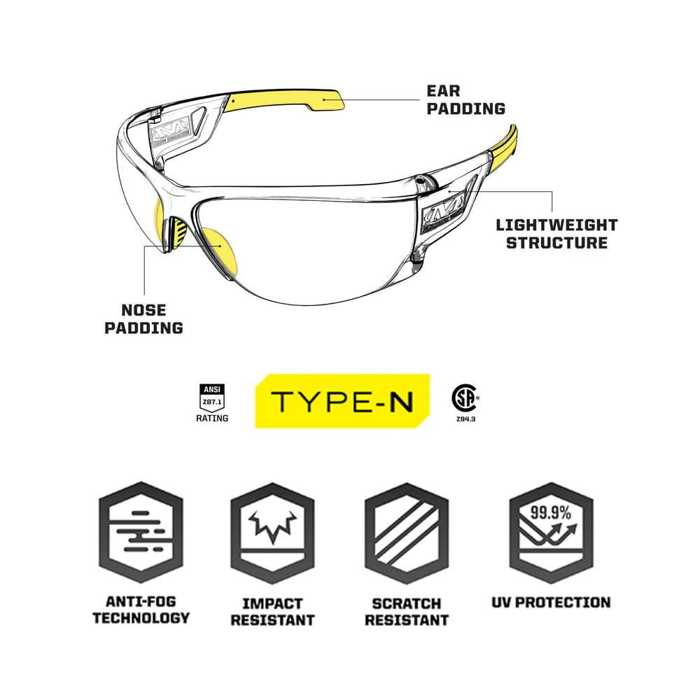 Gafas tácticas transparentes TYPE-N con montura de policarbonato y lentes antiempañantes