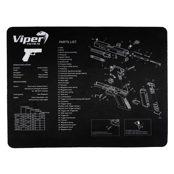 Tapete de goma negro con diagrama de Glock desmontada 50x37 cm