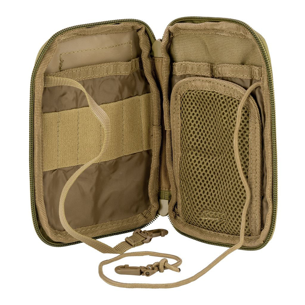 Funda OPERATORS universal negra con anclaje MOLLE, asa, 4 bolsillos interiores y bolsillo exterior de malla
