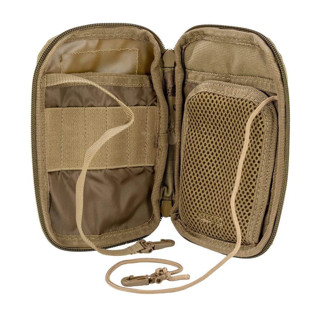 Funda OPERATORS universal negra con anclaje MOLLE, asa, 4 bolsillos interiores y bolsillo exterior de malla