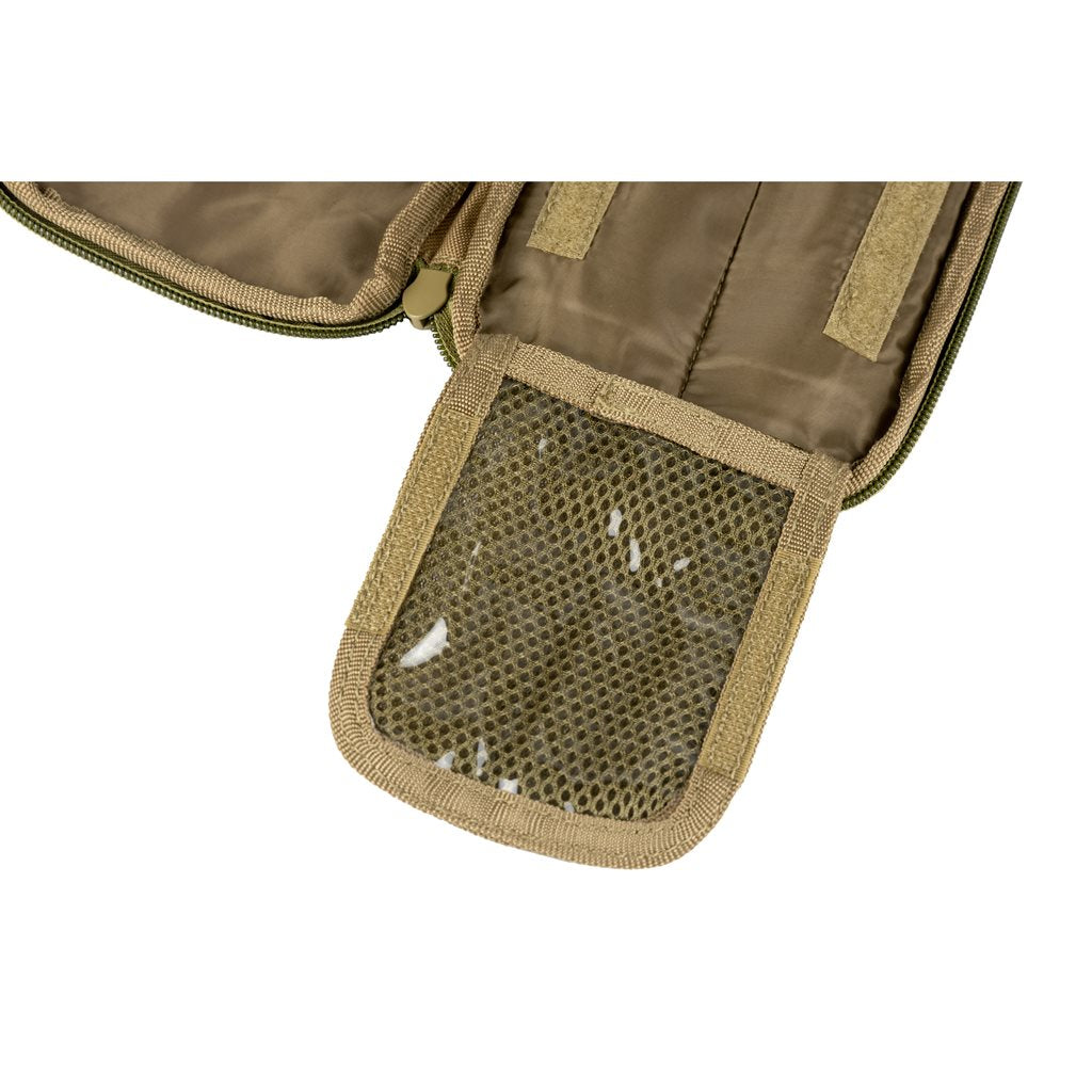 Funda OPERATORS universal negra con anclaje MOLLE, asa, 4 bolsillos interiores y bolsillo exterior de malla