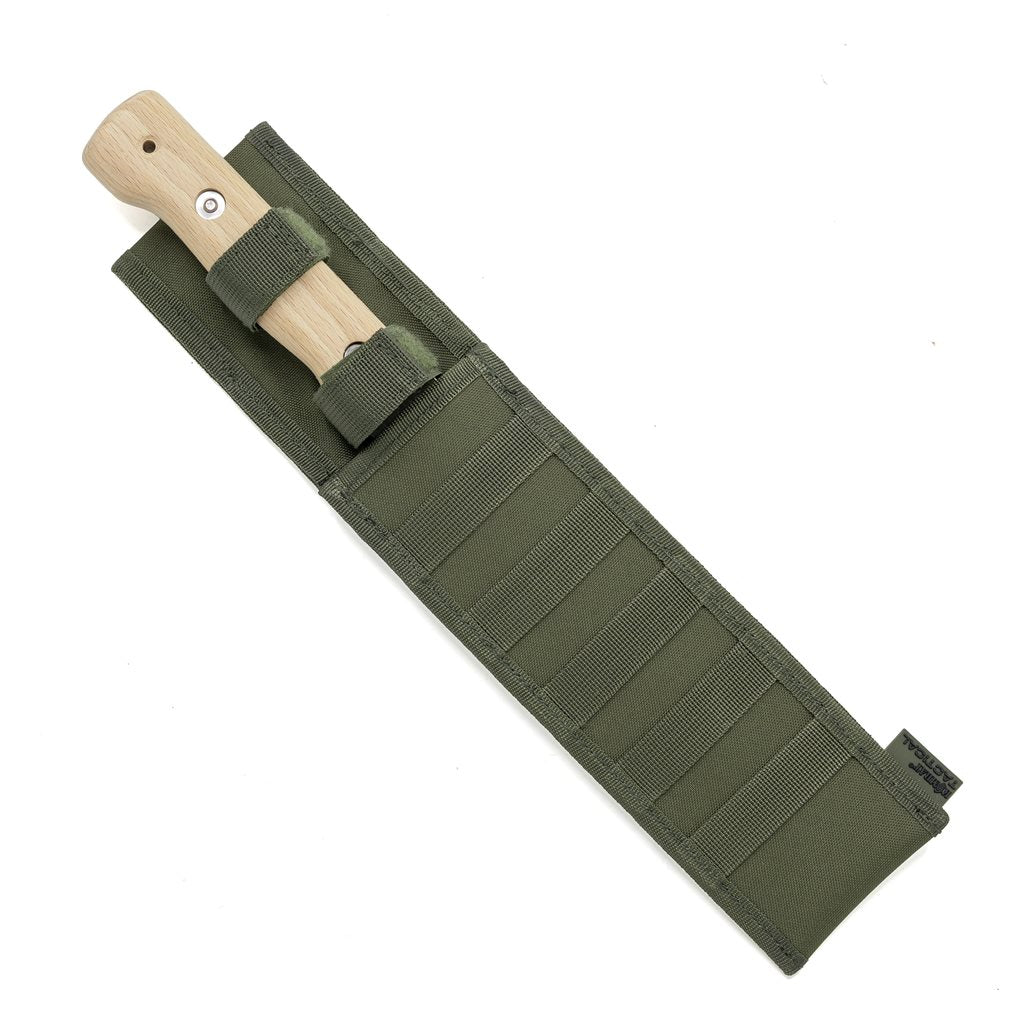 Machete inoxidable OLIV con hoja 260 mm, grosor 5 mm, mango de madera y funda