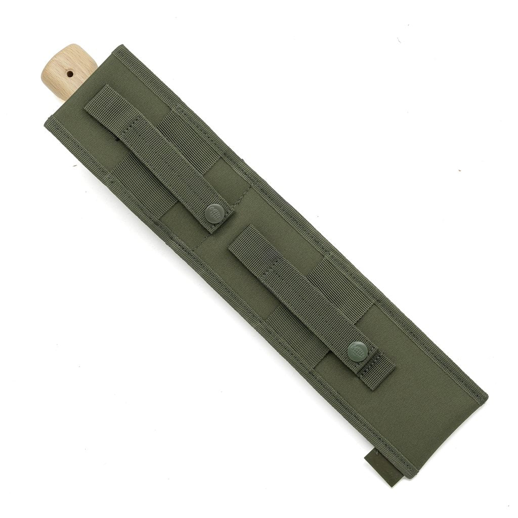 Machete inoxidable OLIV con hoja 260 mm, grosor 5 mm, mango de madera y funda