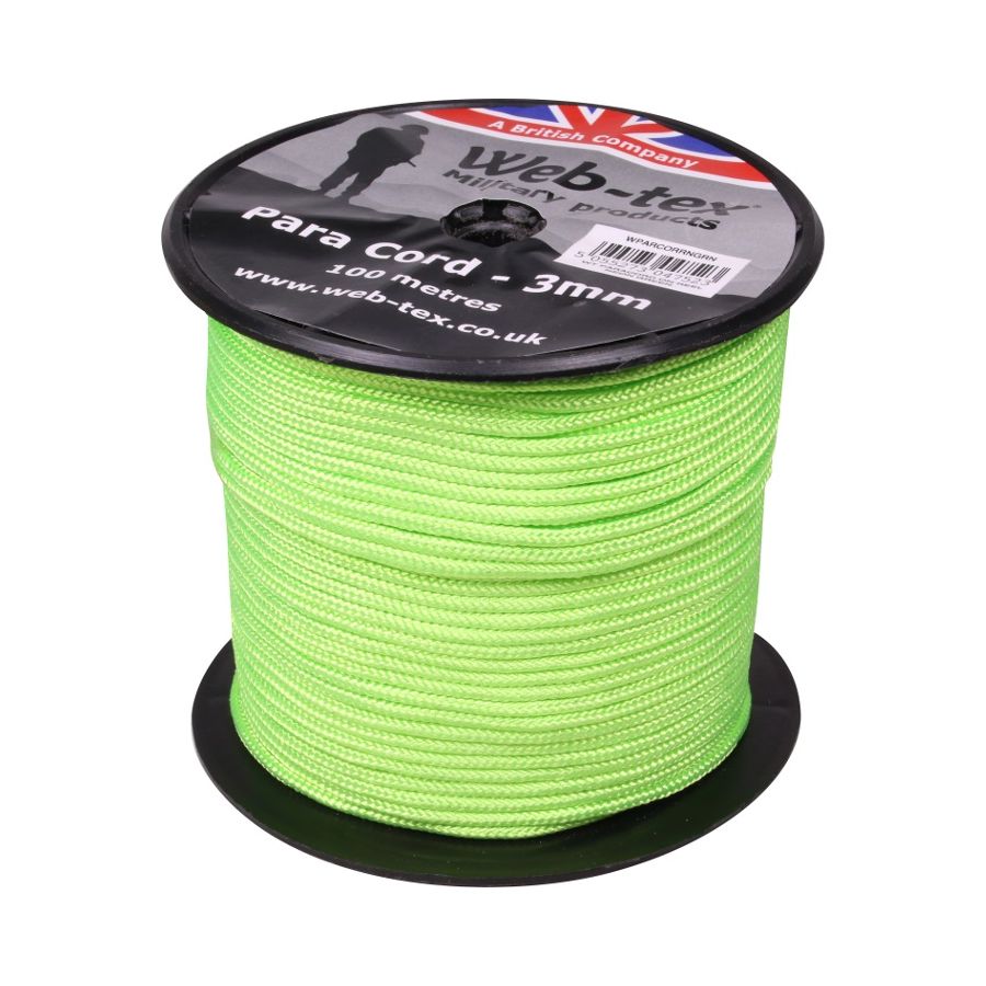 Rollo de cuerda paracord 3 mm de 100 m en color verde