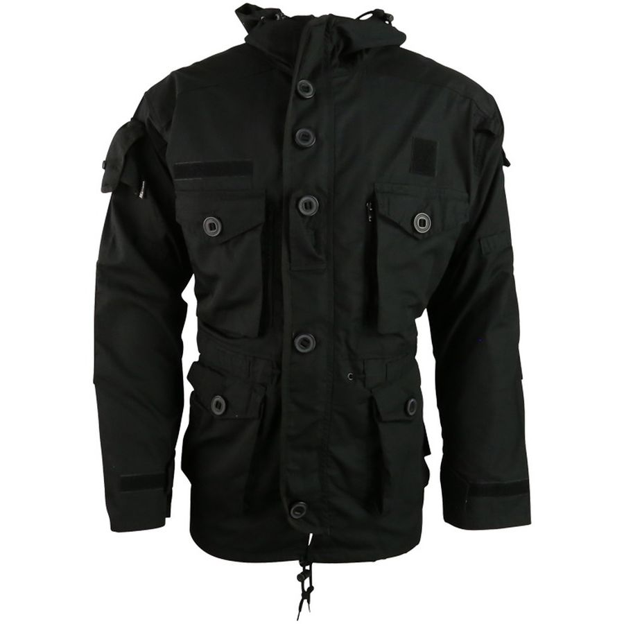 Parka larga SMOCK estilo SAS en color negro con capucha y bolsillos (WSMKSASBLK)