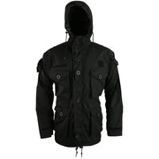 Parka larga SMOCK estilo SAS en color negro con capucha y bolsillos (WSMKSASBLK)