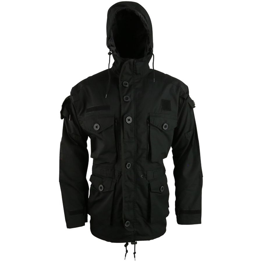 Parka larga SMOCK estilo SAS en color negro con capucha y bolsillos (WSMKSASBLK)
